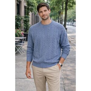 Brooks Brothers 346 Mens Cable Knit Sweater Blue Wool Nylon Blend Size XL
